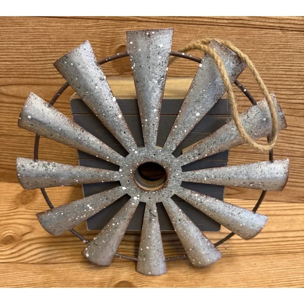 Rustic Farmhouse Style Windmill Wall Decor Wood Metal Hanging Hangs Cottage Core